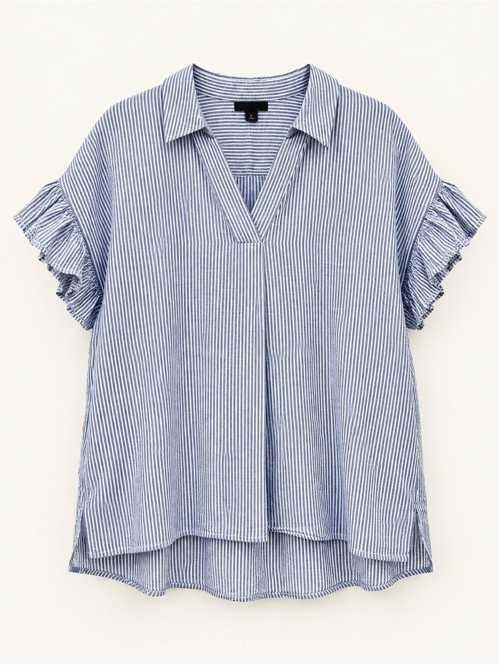 Banana Republic Blue Stripe Ruffle-Sleeve V-Neck Popover Top